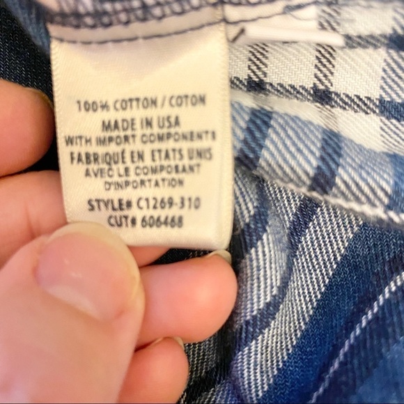 Cloth & Stone Flannel Off-The-Shoulder Tunic Top Blue Plaid Size Large Boxy - Picture 7 of 8